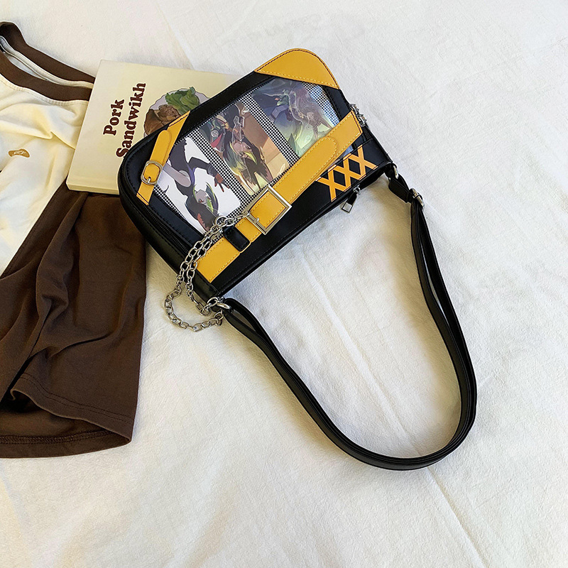 Japanese-style cute smug pain bag, 2D sweet and cool hot girl armpit bag, high appearance level, casual and niche design single-shoulder bag Specification drawing