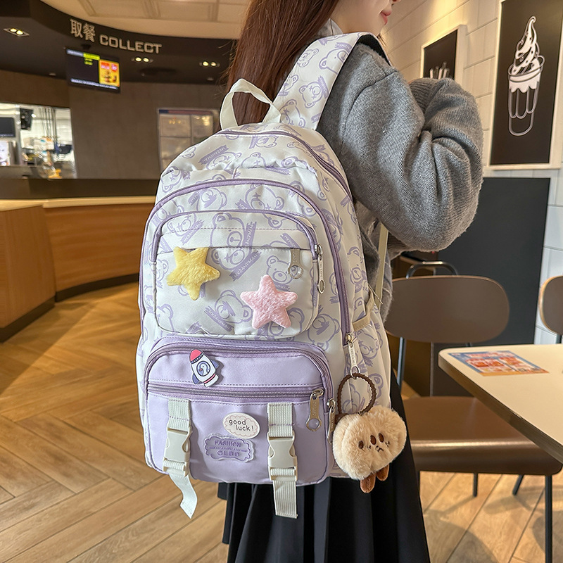 A new high-appearance-level, fresh, sweet and cute bear backpack from Korean Instagram, a large-capacity backpack for junior and senior high school students details Picture