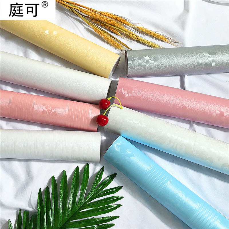 Silk deep-textured PVC wallpaper, self-adhesive bedroom solid color wall fabric, European-style pearlescent living room wall stickers for renovation details Picture
