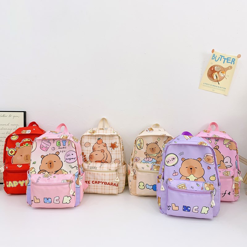 Cute cartoon capybara schoolbag for girls, 2025 new style children's backpack, large capacity Capibara bag full figure