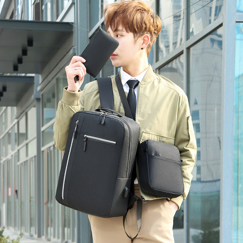 Wholesale of three-piece business men's backpacks, simple solid-color outdoor casual backpacks for junior and senior high school students Specification drawing