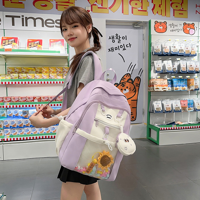 A new high-appearance-level, fresh and cute, transparent, pain-making bag for junior and senior high school students, a lightweight commuting backpack details Picture