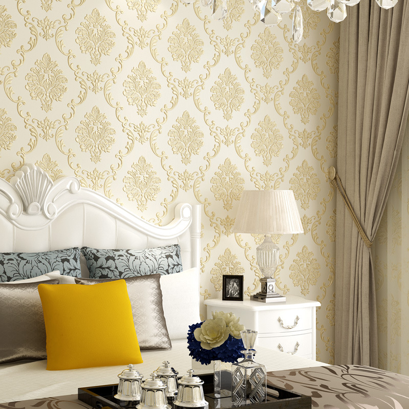 European-style self-adhesive wallpaper, thickened non-woven fabric, 3D embossed wallpaper, bedroom, living room, TV background wall stickers details Picture