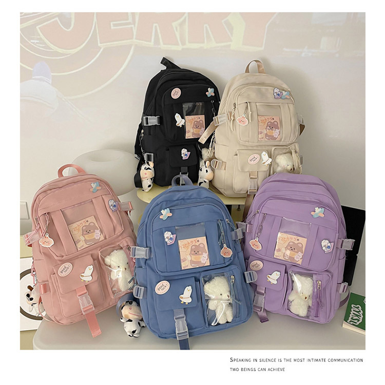 Junior high school student backpack, Korean-style cute girl bear doll backpack, large-capacity sweet student backpack full figure