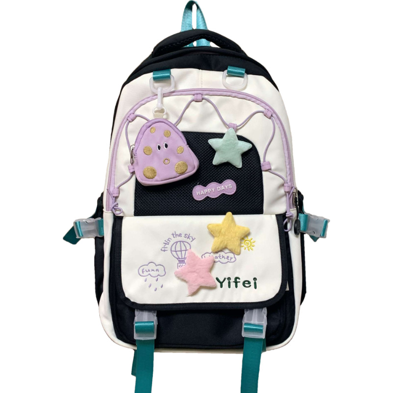 Cute girl crossbody bag with high appearance level, ins dopamine color contrast, two-piece set of backpacks for primary and secondary school students from grades 3 to 6 Item Picture