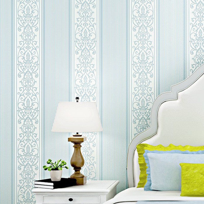 European-style non-woven fabric wallpaper for bedrooms and living rooms, 3D vertical stripes for home use, warm and cozy, simple TV background wall details Picture