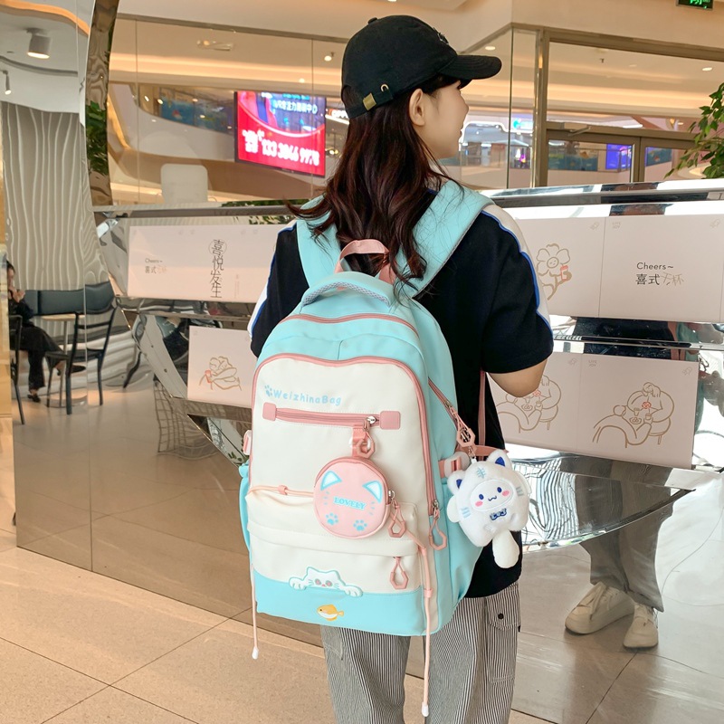 High-quality and versatile schoolbag for junior high school girls, a light and cute Japanese-style high school student backpack with contrasting colors details Picture