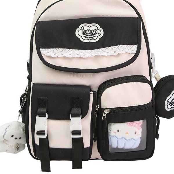 A new Japanese-style college style backpack with a high appearance level, fresh and sweet color contrast and splicing, and a large-capacity backpack for junior and senior high school students Item Picture