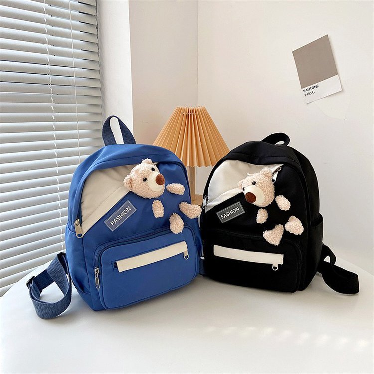 Summer new children's double-shoulder small schoolbag, cute and fashionable princess bag, simple bear girl, Korean cartoon backpack details Picture