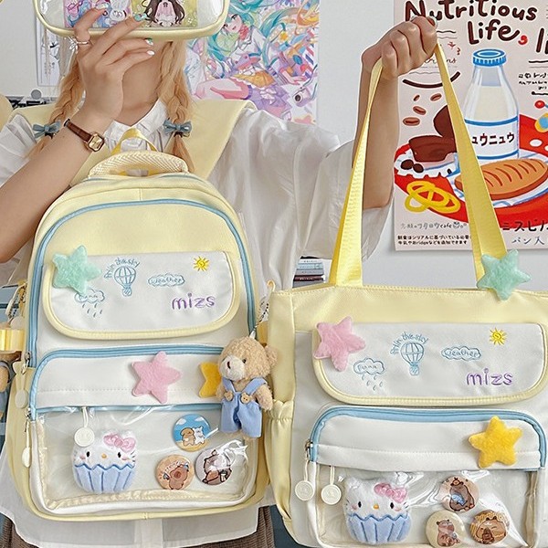 A new Japanese-style bag with a high level of appearance, fresh and sweet, transparent and airy after-school bag, a lightweight and large-capacity backpack for junior and senior high school students details Picture