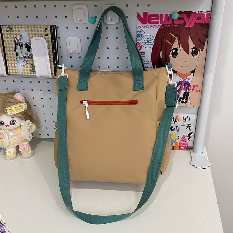 Cute color-blocking and fresh college girl crossbody bag, Japanese-style ins large-capacity student class single-shoulder tote bag Specification drawing