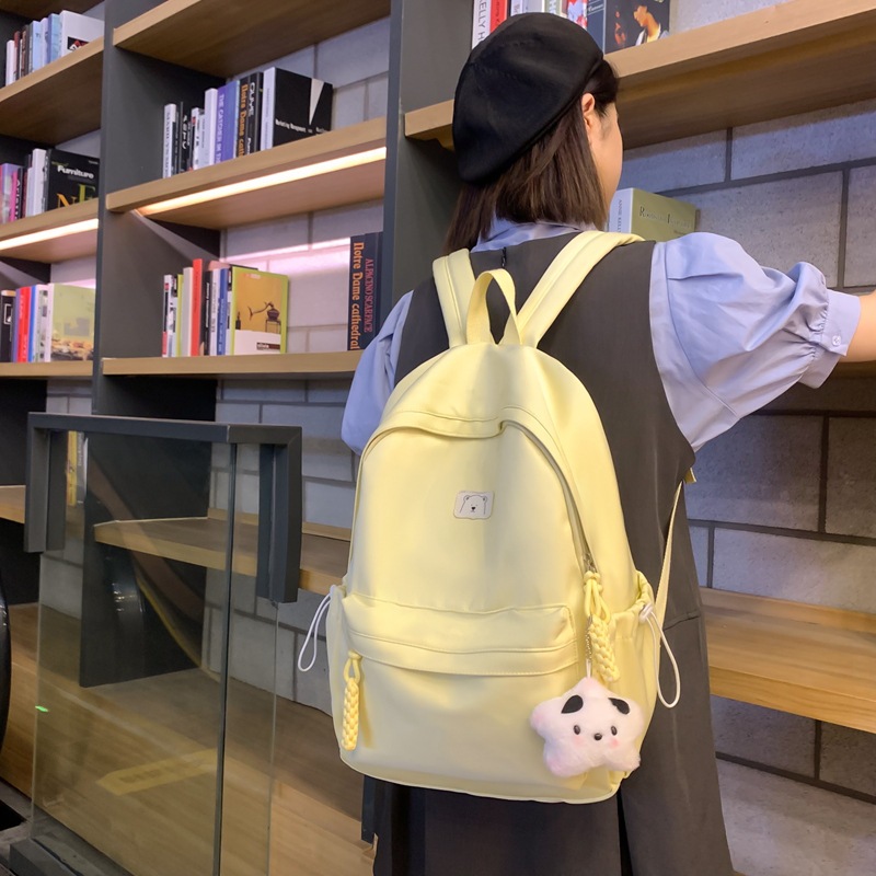 Solid-color summer fresh and light backpack for female college students, simple and versatile backpack, large-capacity schoolbag for junior high school students on Instagram details Picture