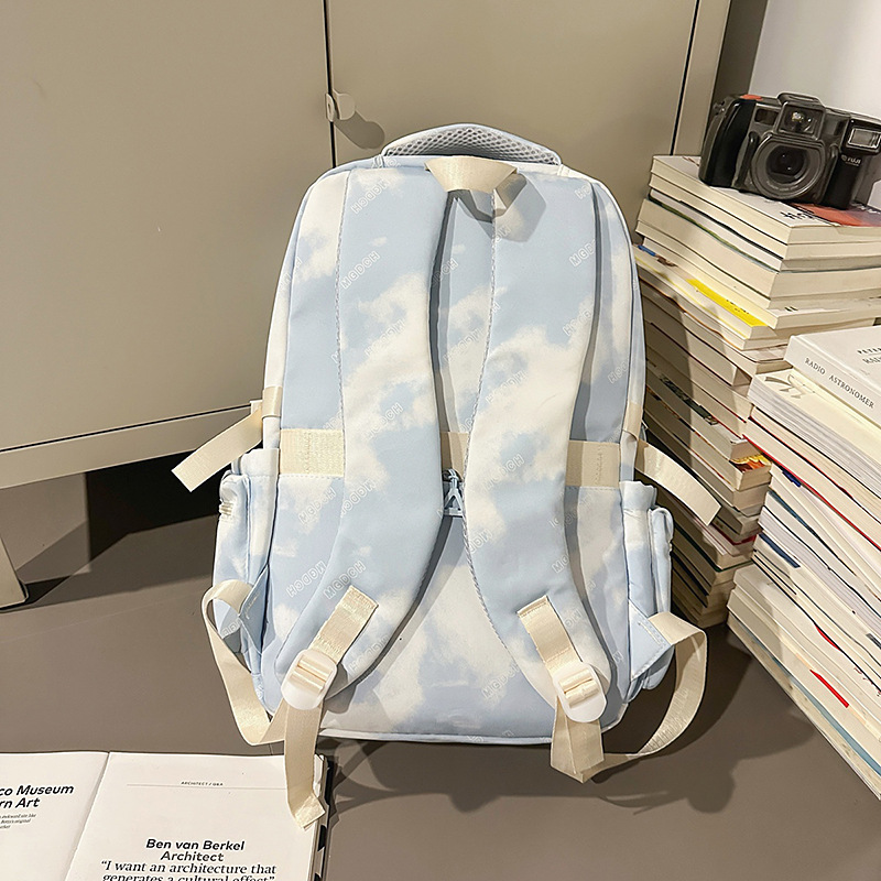 A new Japanese-style ins high-appearance-level tie-dye color-blocking backpack with a fresh and sweet taste, and a large-capacity backpack for junior and senior high school students Specification drawing