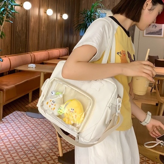 Japanese-style Instagram casual girl's small bag, versatile crossbody bag, cute transparent painbag, simple phone bag for girls full figure
