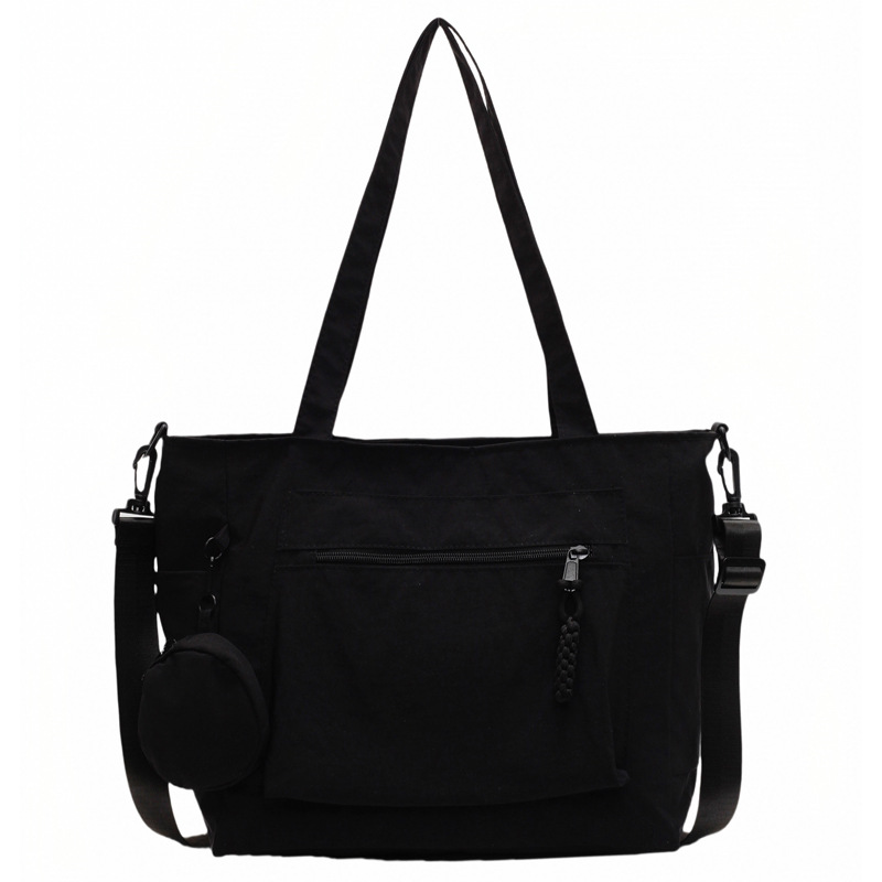 Korean-style tote bag for women, Japanese-style casual solid color simple single-shoulder bag, large-capacity student commuting bag for class at 8 a.m Item Picture