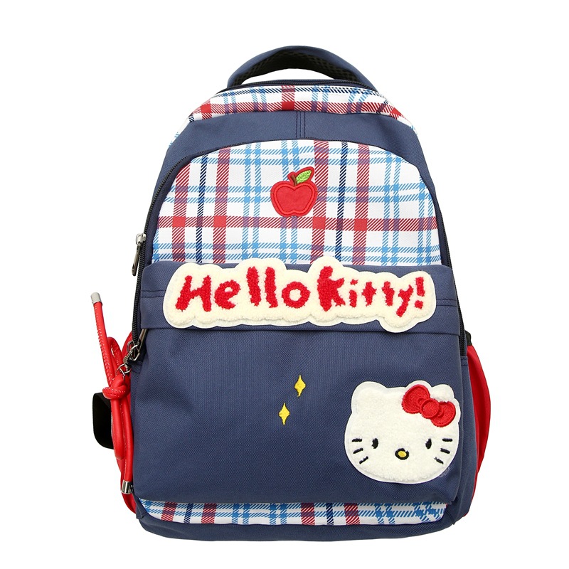 American retro checkered backpack, niche and cute cartoon KT cat backpack, large-capacity student schoolbag, casual backpack Item Picture