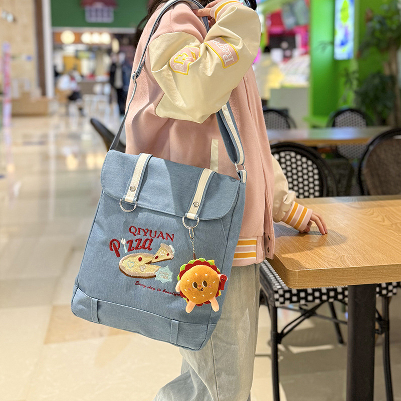 American retro hamburger and pizza women's single-shoulder crossbody bag 2025 new lightweight travel messenger bag Tote bag Specification drawing