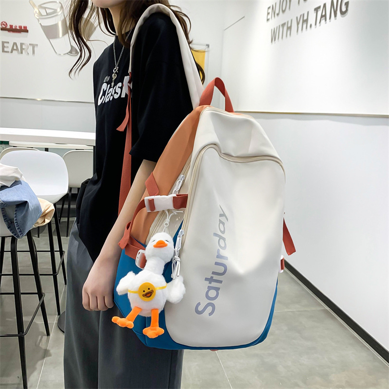 Schoolbag girl on Instagram Korean version, forest-themed color-blocking backpack for junior and senior high school students, college student couple backpack, Japanese style trend details Picture