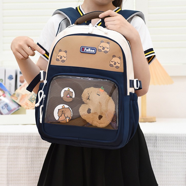 A new, high-quality, fresh, sweet and cute cartoon Capibara backpack for children in grades 1-3 full figure