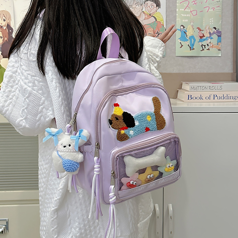 Japanese-style lightweight backpack, casual and versatile backpack, transparent comic show pain bag, student baggy schoolbag, millet full figure