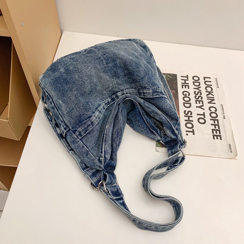 American retro fashion trend denim backpacks for junior and senior high school students, men's and women's backpacks, single-shoulder crossbody bags, and student schoolbags Specification drawing