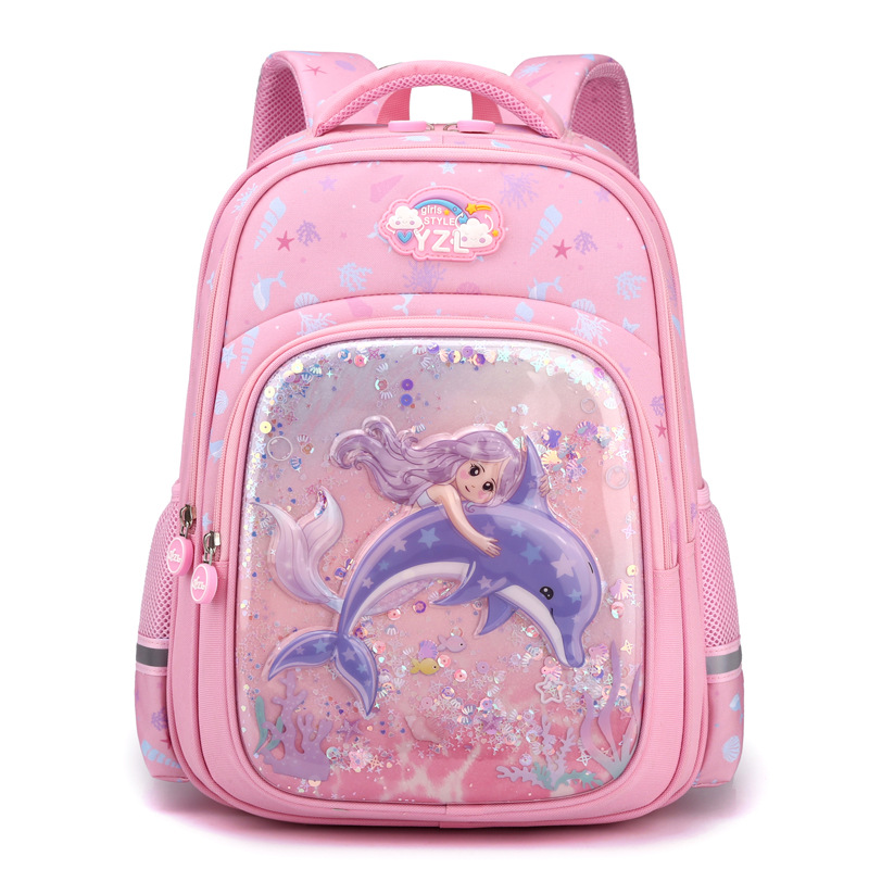 Trendy children's princess schoolbag, cute sand dolphin backpack for kindergarten, for girls in grades one, two and three of primary school Item Picture