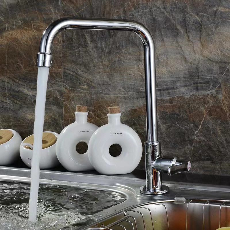 Vertical universal rotatable sink faucet, wall-mounted copper single-cooling kitchen sink faucet, bathroom manufacturer details Picture