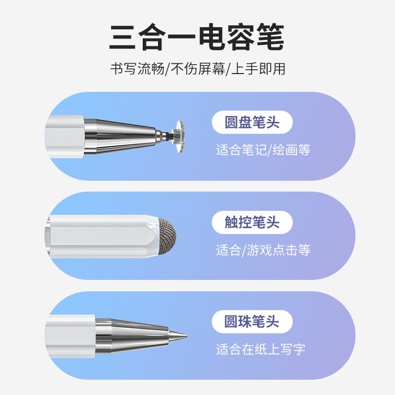 Universal three-in-one magnetic capacitive pen, Android and iOS compatible stylus, touchscreen pen, portable signature pen, stylus details Picture