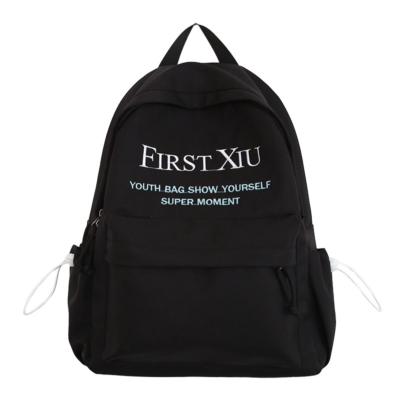 Korean InS-style versatile schoolbag for middle and high school students, solid color letter backpack, high appearance level, simple and lightweight backpack Item Picture