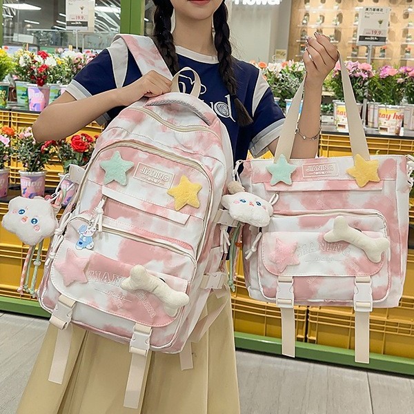 A new high-appeartion-level Japanese ins personalized graffiti tie-dyed backpack, a lightweight and large-capacity backpack for junior and senior high school students full figure