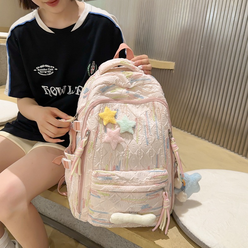 High-appearance-level schoolbag for female junior high school students, Korean forest-style large-capacity backpack, cute and lightweight backpack for high school and primary school students details Picture