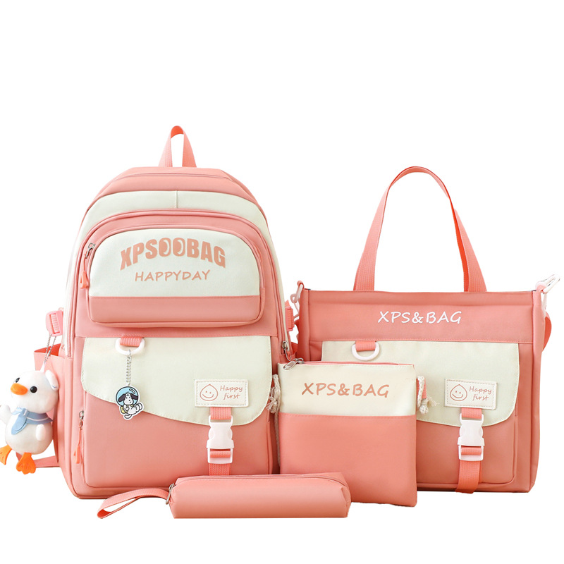 Manufacturer's in-stock four-piece ins schoolbag set, large-capacity back-protecting girls' backpack for junior and senior high school, durable casual backpack Item Picture