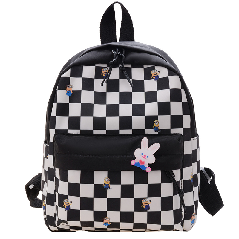 New Korean-style kindergarten backpacks for boys and girls, fashionable color-blocking checkered double-shoulder backpacks for large, medium and small classes Item Picture