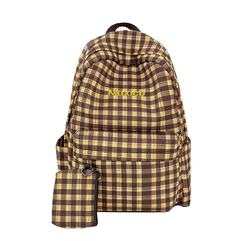 New retro college student Korean-style checkered schoolbag, versatile ins Japanese backpack, large-capacity dopamine backpack Item Picture