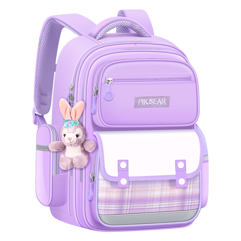 High-appearance-level primary school children's schoolbag for girls in grades 3-6, reducing burden and protecting the spine, large-capacity striped backpack for girls Item Picture