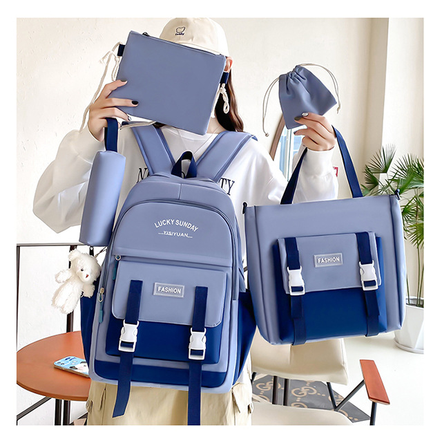 Korean version high school student schoolbag, large-capacity junior high school student trendy backpack, girls' ins school five-piece set, make-up class backpack full figure