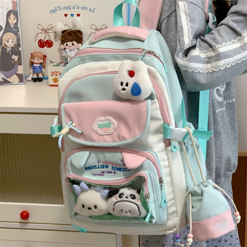 A new high-appearance-level college style fresh, sweet and transparent backpack for junior and senior high school students, with a large capacity for light commuting full figure