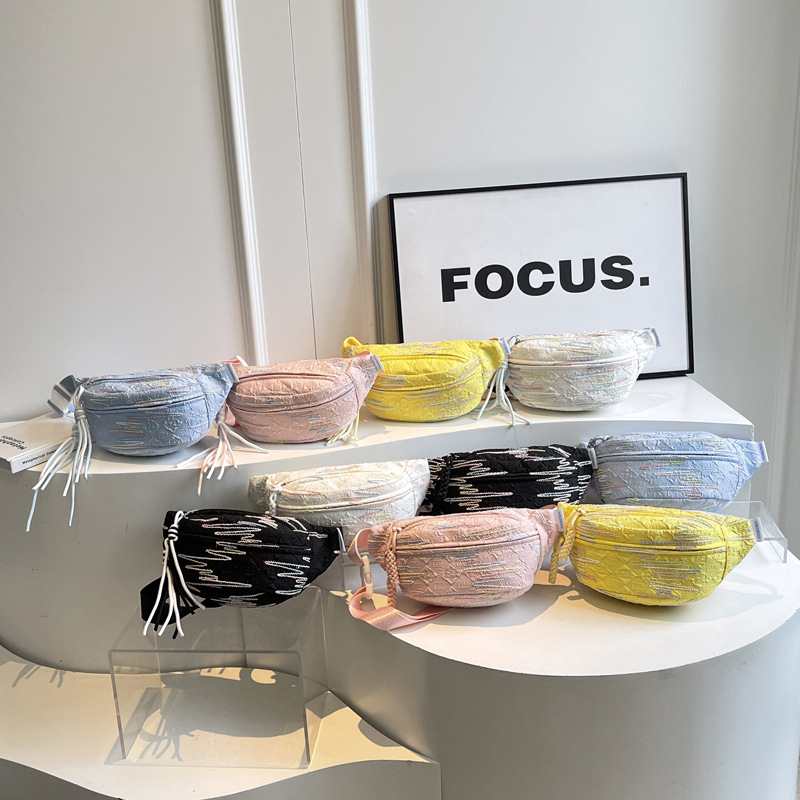 Summer canvas small bag for women, 2024 new trendy ins waist bag, solid color chest bag, casual and sporty crossbody dumpling bag details Picture