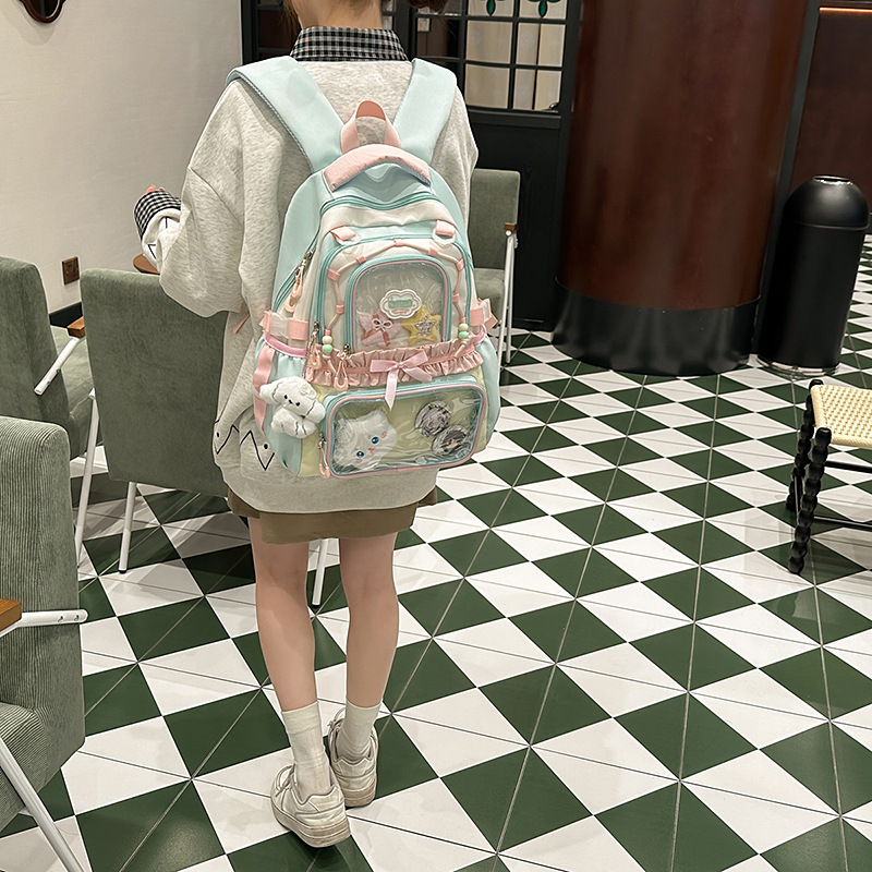 Cute schoolbag, high school and junior high school birthday pain bag, large-capacity student backpack, college transparent baggy backpack Application Scenario