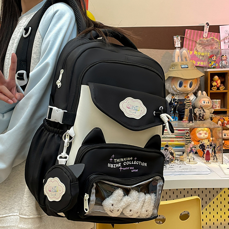 A fresh and clean Ins-style schoolbag for junior high school girls, a large-capacity cute pain bag for senior high school students, and a dopamine backpack details Picture