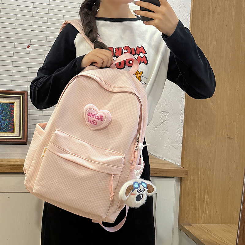 Japanese-style InS-style fresh and clean checkered schoolbag for girls, large-capacity backpack for soft girls, and versatile backpack for college students details Picture