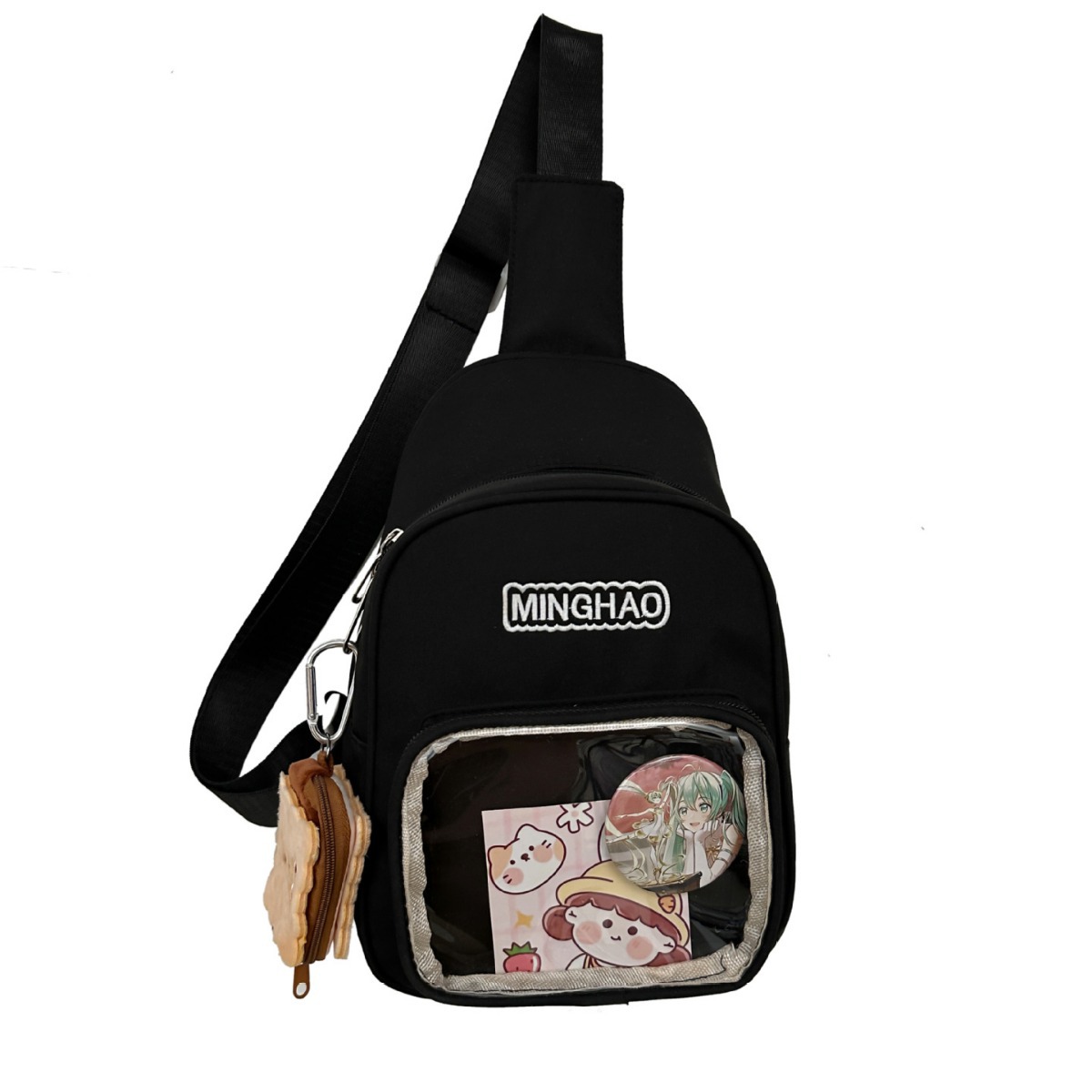 Japanese-style fresh and delicate chest bag for girls, ins style, versatile and cute transparent pain bag, summer casual girl crossbody small bag Item Picture