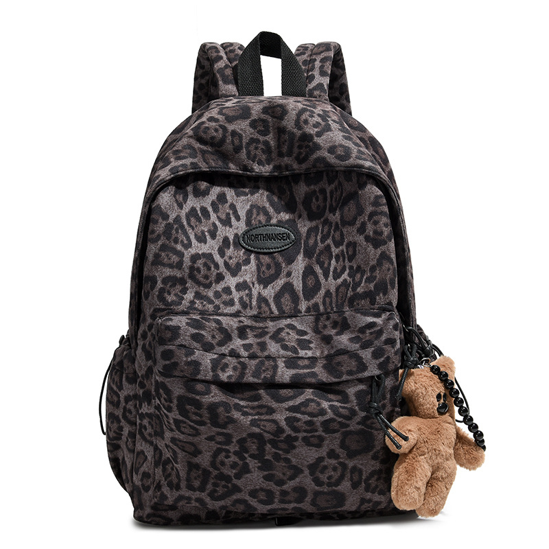 New autumn and winter backpack with large capacity, retro leopard print, European and American style, trendy backpack for casual outings details Picture