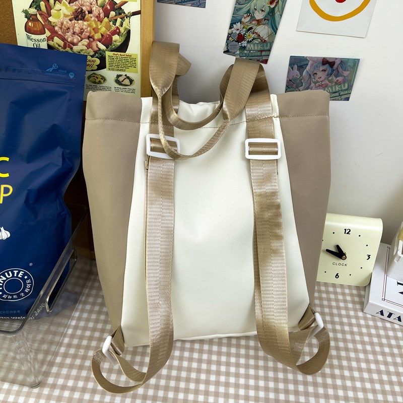 Japanese-style color-blocking large-capacity commuting and after-school bag, casual and versatile single-shoulder bag, simple campus drawstring drawstring shoulder bag Specification drawing
