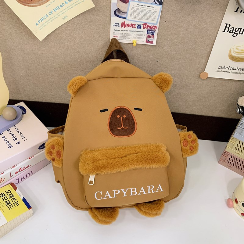 New canvas backpack, cartoon backpack for primary school students, Kabibara ugly and cute bag, casual and adorable bag Specification drawing