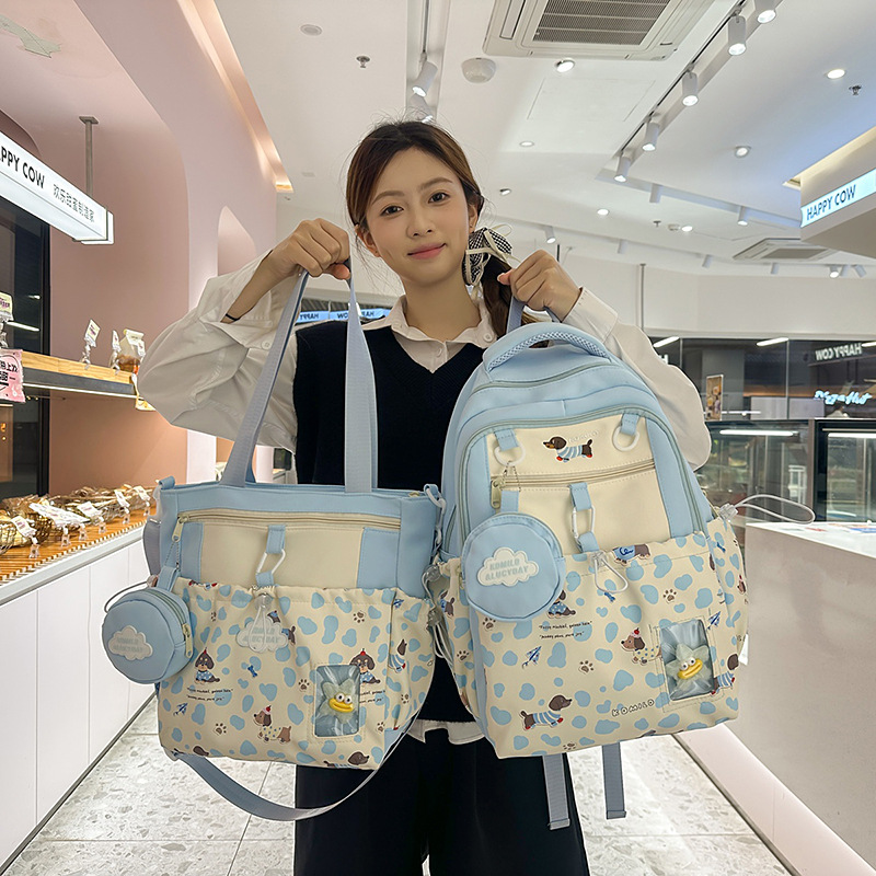 New sweet college style high school backpack for girls, leopard print patchwork two-piece backpack for primary and secondary school students details Picture