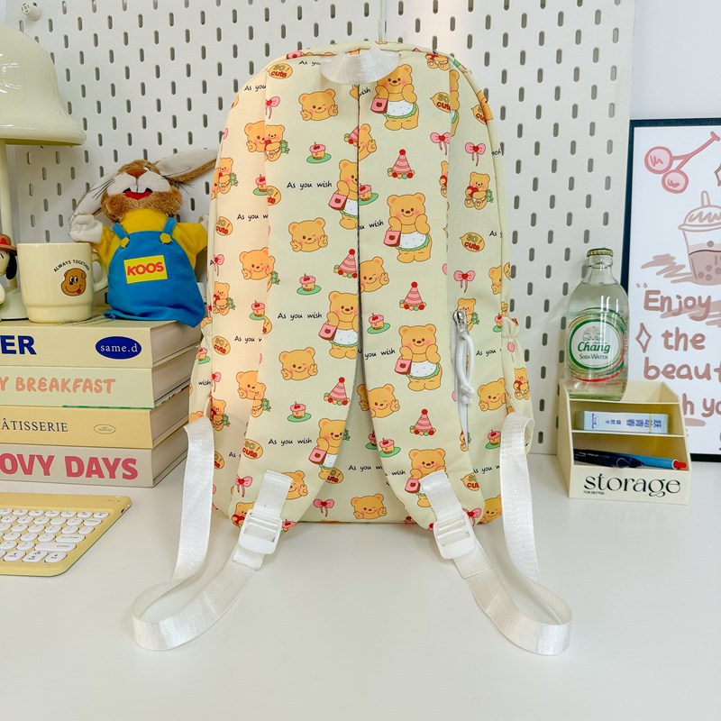 Korean version cute and soft girl junior high school student bear backpack 2025 New style fresh and cute cartoon high appearance level backpack Specification drawing
