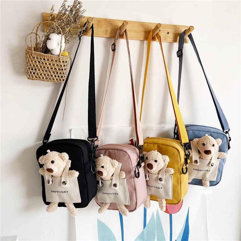 Japanese-style Instagram cute canvas bear bag for women's crossbody bag 2025 New style personalized Harajuku student single-shoulder phone bag full figure