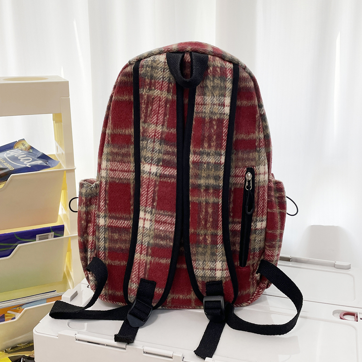2025 Korean retro Japanese-style large-capacity college student schoolbag, checkered backpack, high appearance level, Mickey versatile backpack Specification drawing