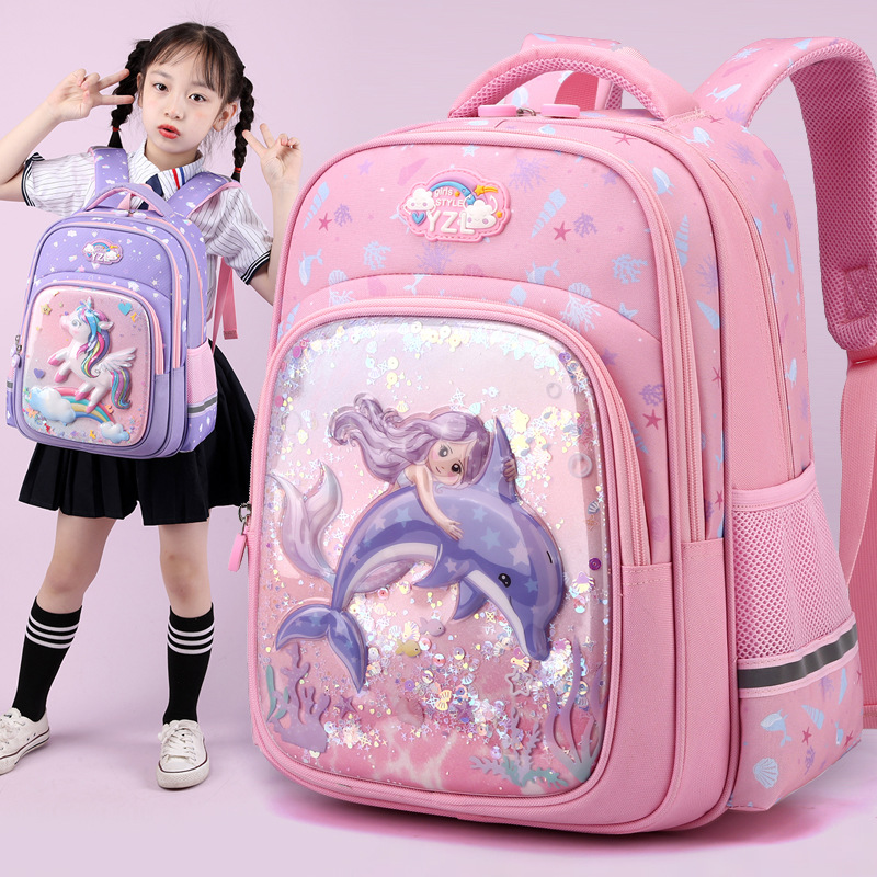 Trendy children's princess schoolbag, cute sand dolphin backpack for kindergarten, for girls in grades one, two and three of primary school full figure